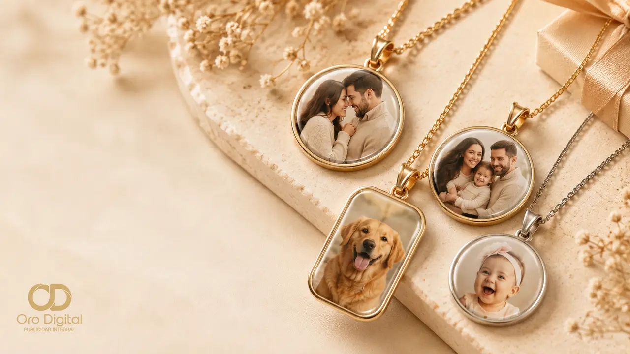 Cadenas con dije y piezas de joyería personalizadas con fotografías familiares y de mascotas
